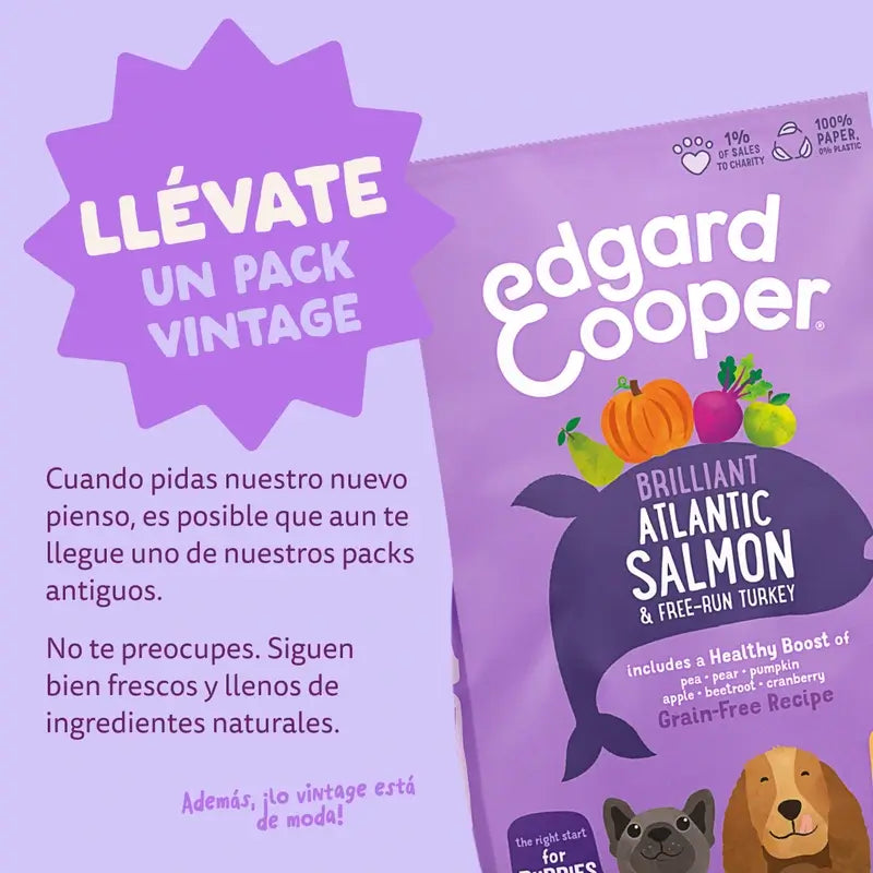 Edgard & Cooper Cibo per cuccioli medi con salmone fresco e tacchino , 7 kg