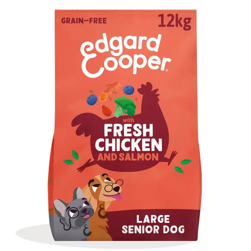 Edgard & Cooper Cibo per cani anziani di taglia grande con pollo fresco e salmone , 12 kg