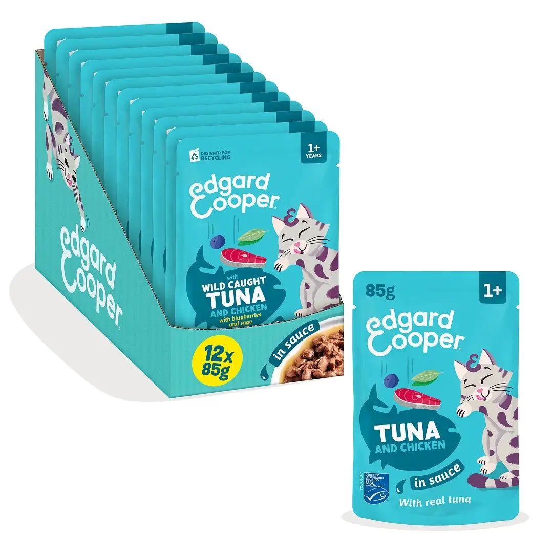 Edgard & Cooper Tonno e pollo in salsa per cani adulti, 12x85 g