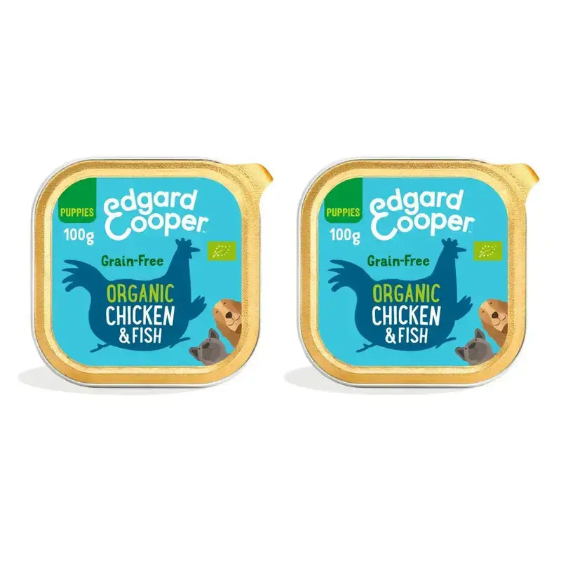 Edgard & Cooper Cibo umido per cuccioli 17X100G Pollo e pesce biologico, Confezione da 2