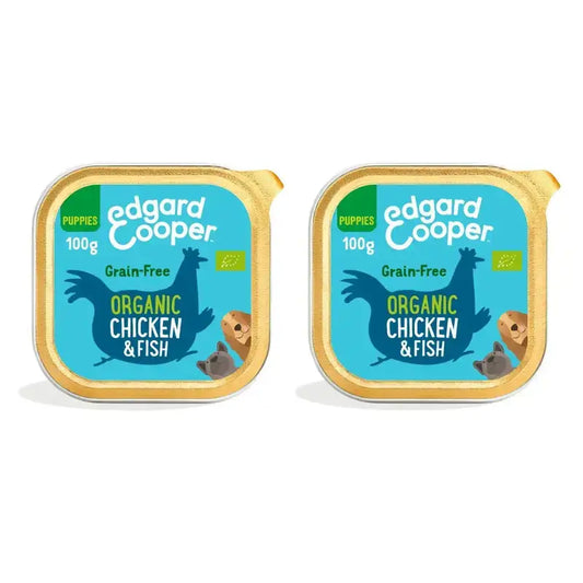 Edgard & Cooper Cibo umido per cuccioli 17X100G Pollo e pesce biologico, Confezione da 2