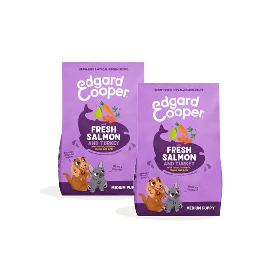 Edgard & Cooper Cibo per cuccioli di taglia media al salmone e tacchino, confezione da 2 x 2,5 kg