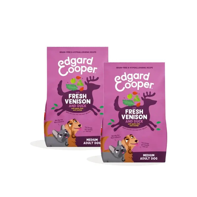 Edgard & Cooper Cibo per cani adulti di taglia media al cervo e all'anatra, confezione da 2 x 2,5 kg