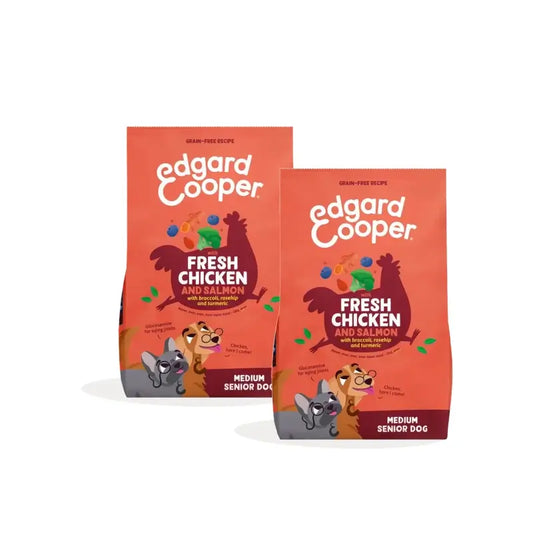 Edgard & Cooper Croccantini per cani senior di taglia media al pollo e salmone, confezione da 2 x 2,5 kg