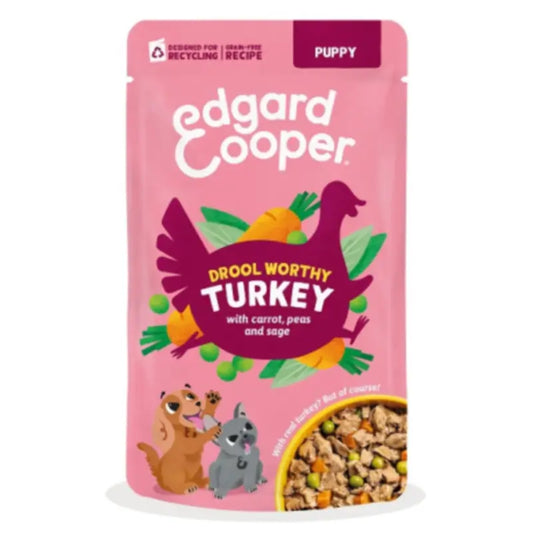 Edgard & Cooper Puppy Stew in Pouches for Puppies – Turkey with Carrots, Peas and Sage, 8 x 150 g