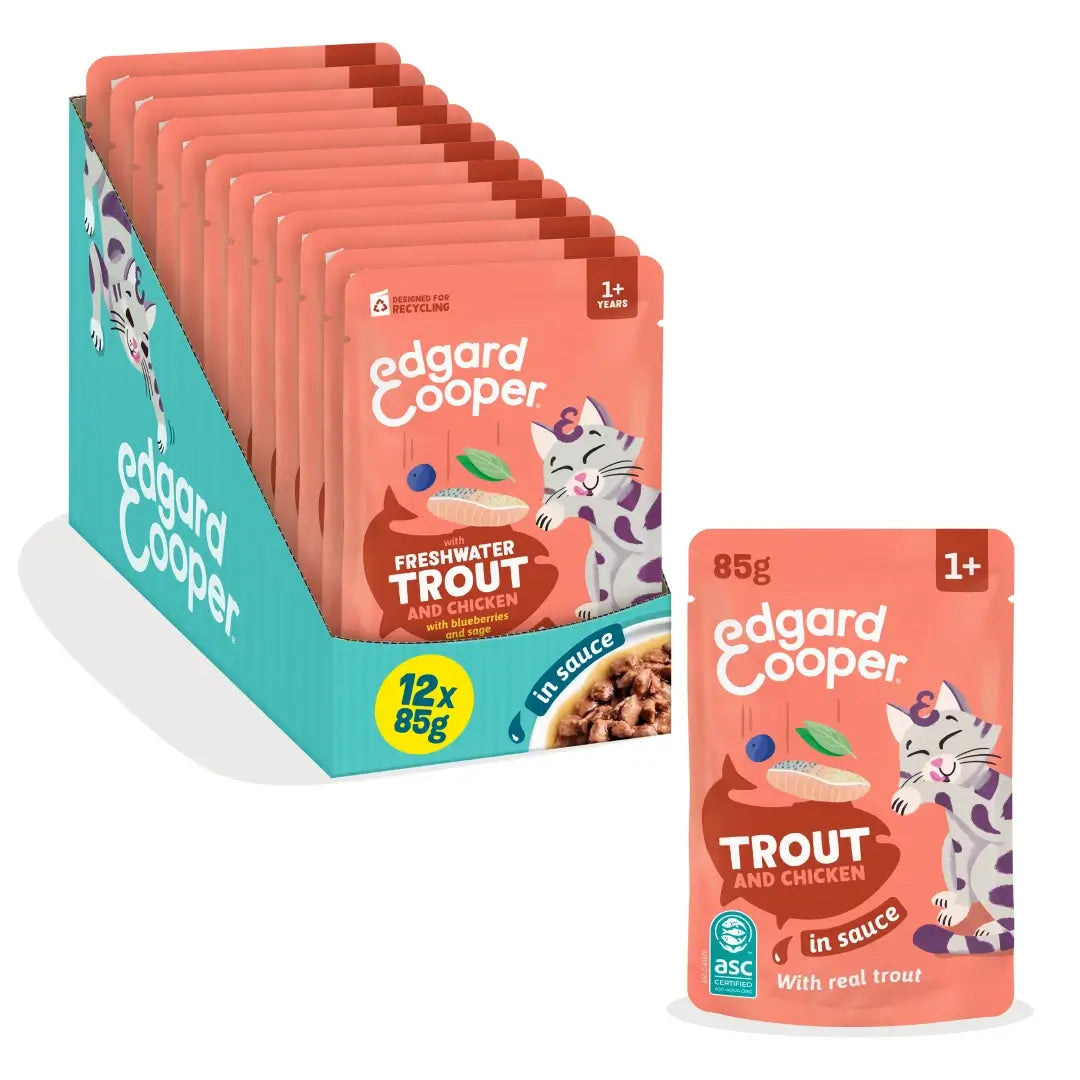 Edgard & Cooper Trota e pollo in salsa per cani adulti, 12x85 g