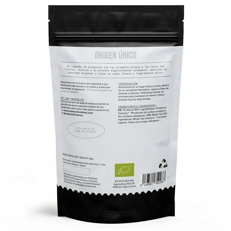 Edward Fields Tea Tè bianco biologico sfuso 30 tazze, 60 grammi