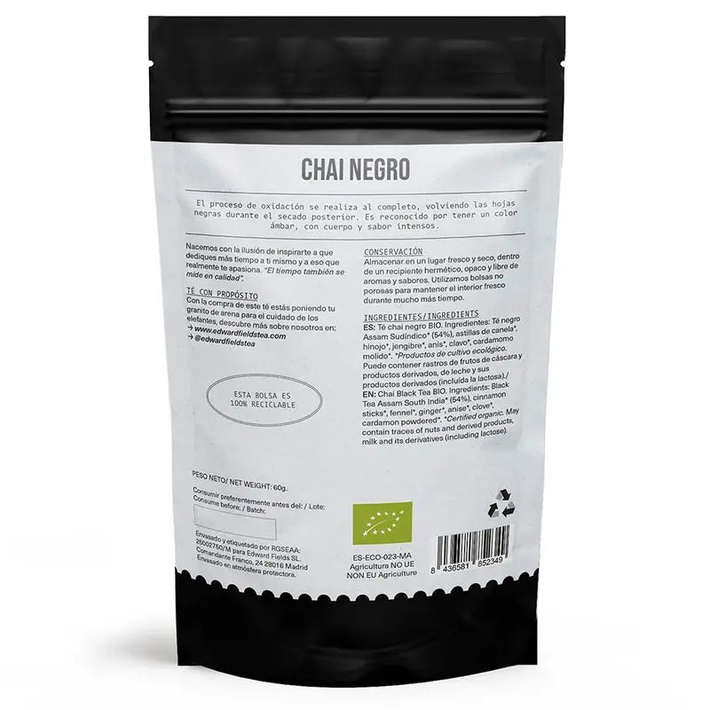 Edward Fields Tea Tè nero Chai Latte biologico sfuso 30 tazze, 60 grammi