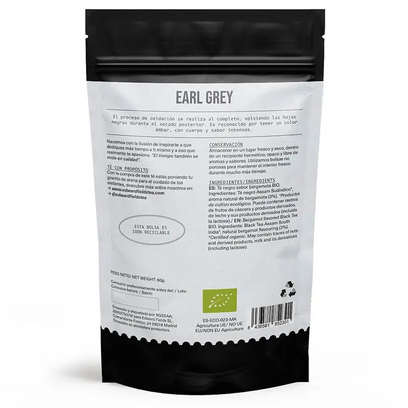 Edward Fields Tea Tè nero Earl Grey Tè biologico sfuso 30 tazze, 60 grammi