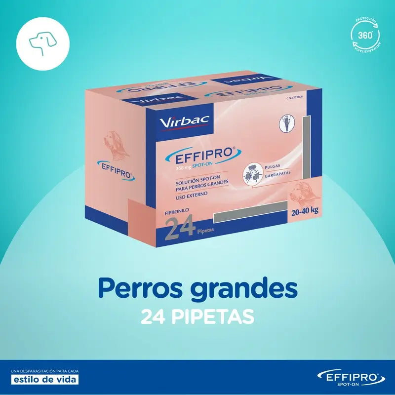 Effipro 268 Mg Spot-On Cani di taglia grande 20-40Kg, 24 pipette