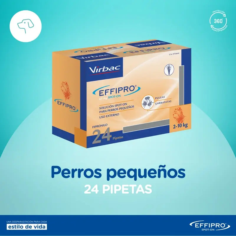 Effipro 67 Mg Spot-On Cani di piccola taglia 2-10Kg, 24 pipette