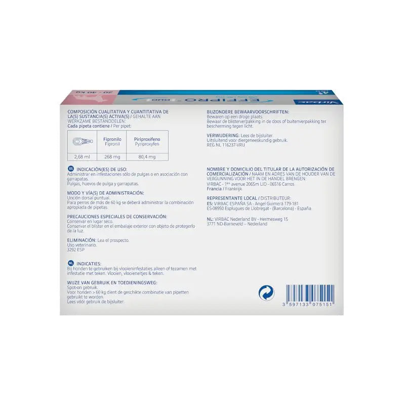 Effipro Duo Spot-On Cani di taglia grande 20-40 kg, 4 pipette