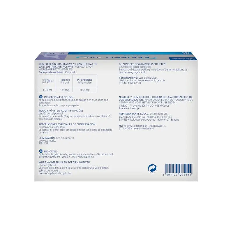 Effipro Duo Spot-On Cane Medio 10-20Kg, 4 Pipette