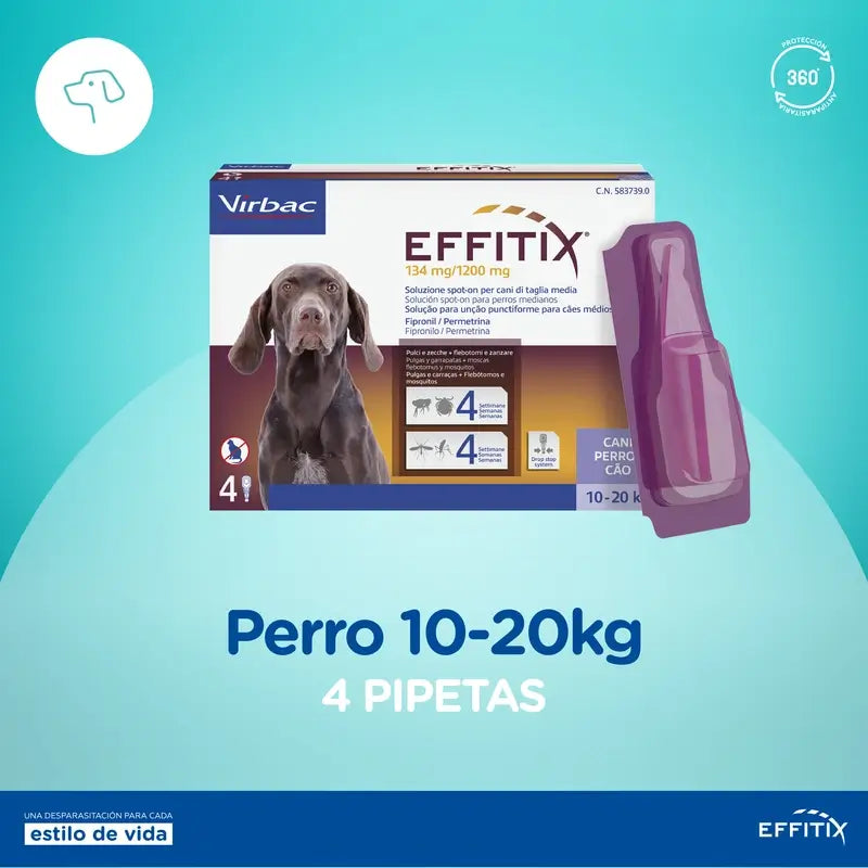 Effitix M Antiparassitario Cani medi 10-20 Kg, 4 pipette