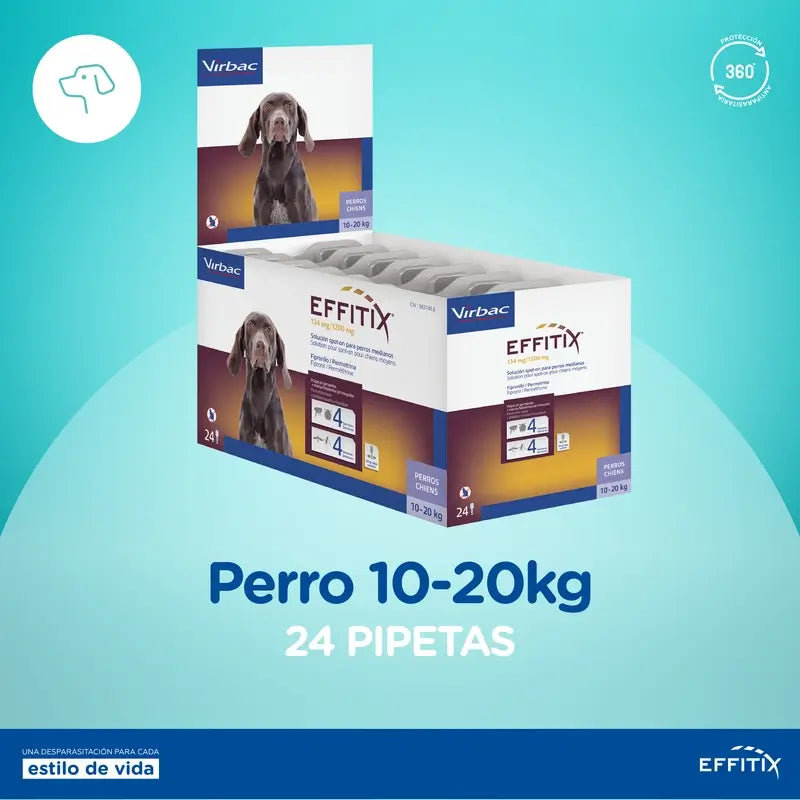 Effitix M Antiparassitario Cani medi 10-20 Kg, 24 Pipette