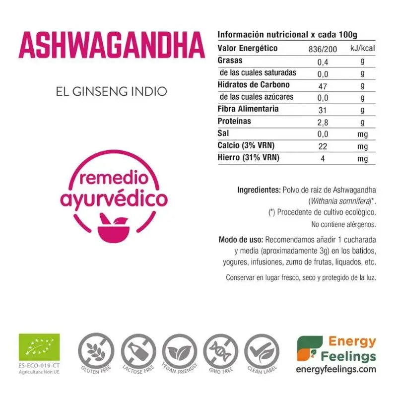 Sensazioni di energia Ashwagandha 1Kg. Eco Vegan Sg