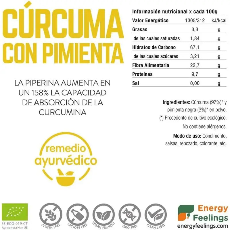 Energy Feelings Curcuma Con Pepe In Polvere 1Kg. Eco Vegan Sg