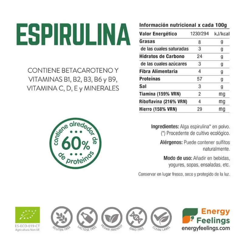 Sentimenti di energia Spirulina in polvere 200 gr. Eco Vegan Sg