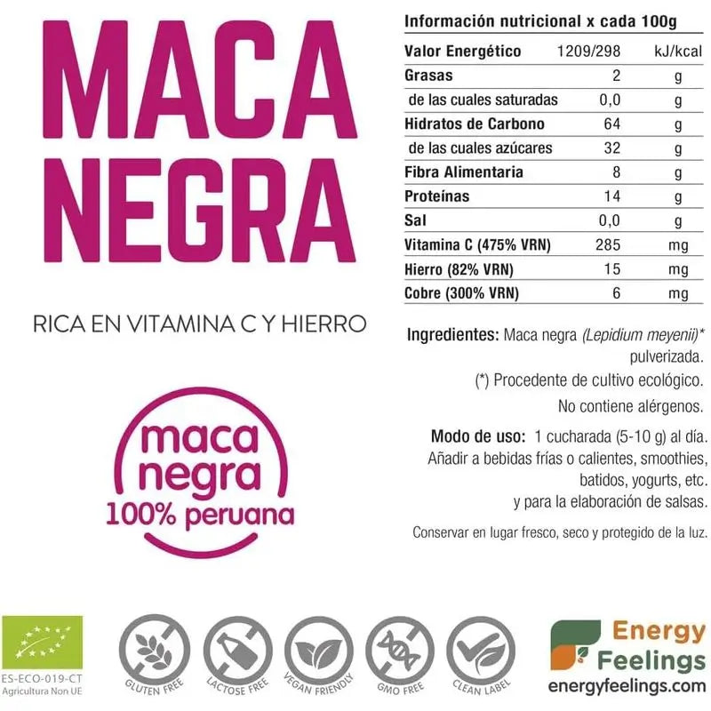 Sensazioni di energia Maca nera in polvere 200 gr. Eco Vegan Sg
