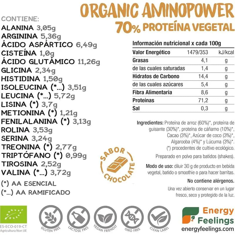Sensazioni di energia Aminopower Bio 70% Cioccolato 200G Eco Vegan Sg