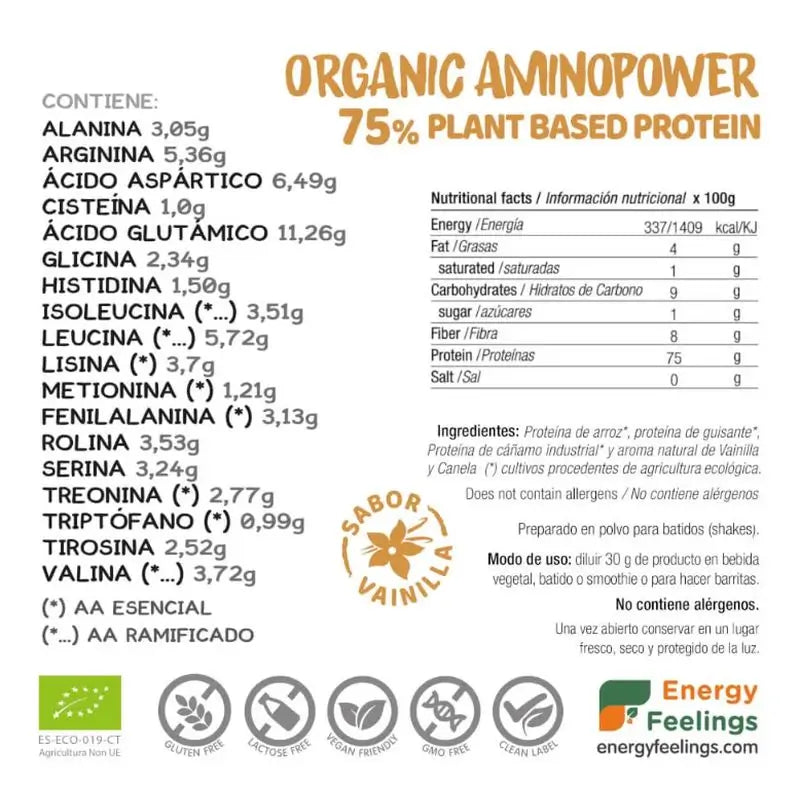 Energia Sentimenti Aminopower Biologico 77% Vaniglia 500Gr Eco Vegan Sg