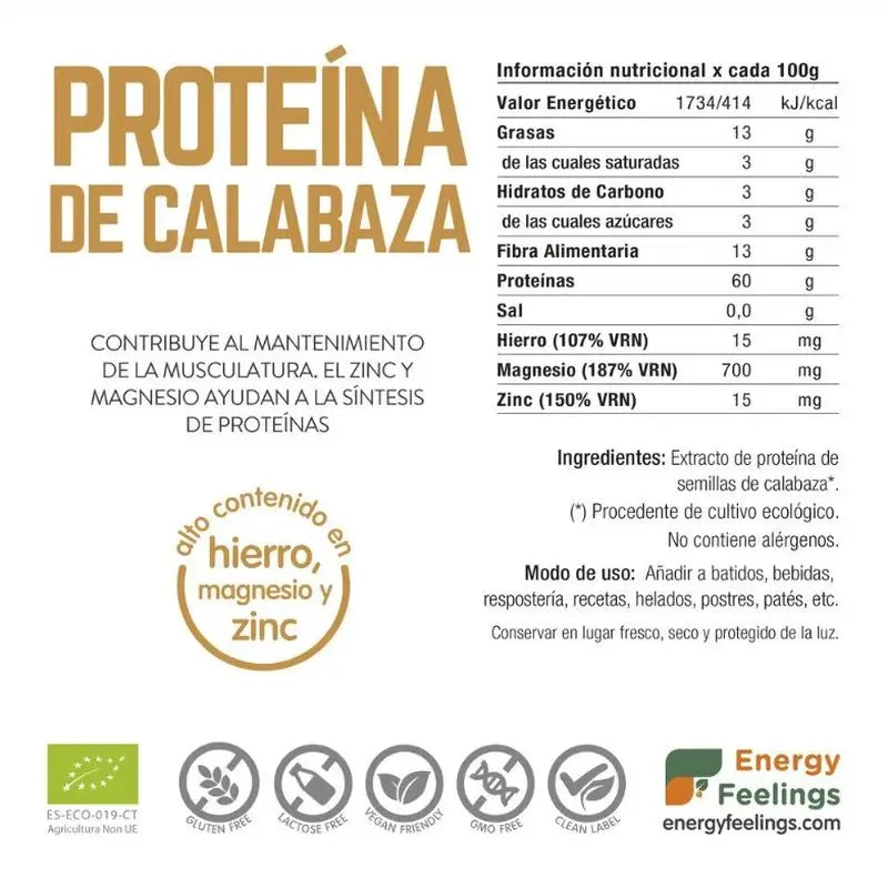 Energy Feelings Proteine della Zucca 1Kg. Eco Vegan Sg