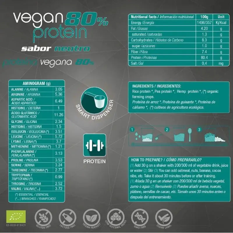 Energy Feelings Proteine Vegane 80% Neutre 1,5Kg. Eco Vegan Sg