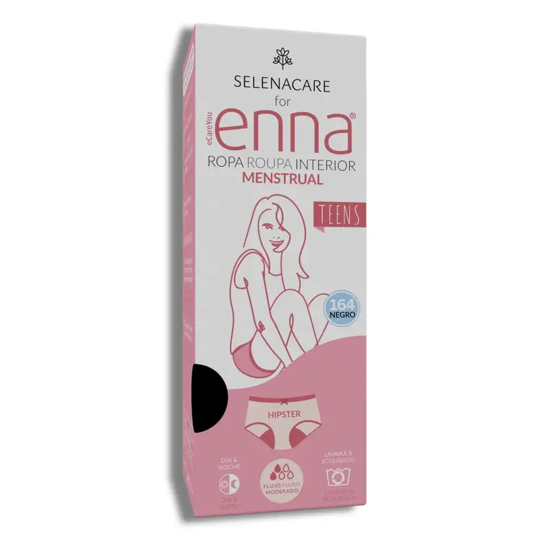 Enna Mutandina mestruale Teens Hipster - Flusso medio, 164 cm, nero