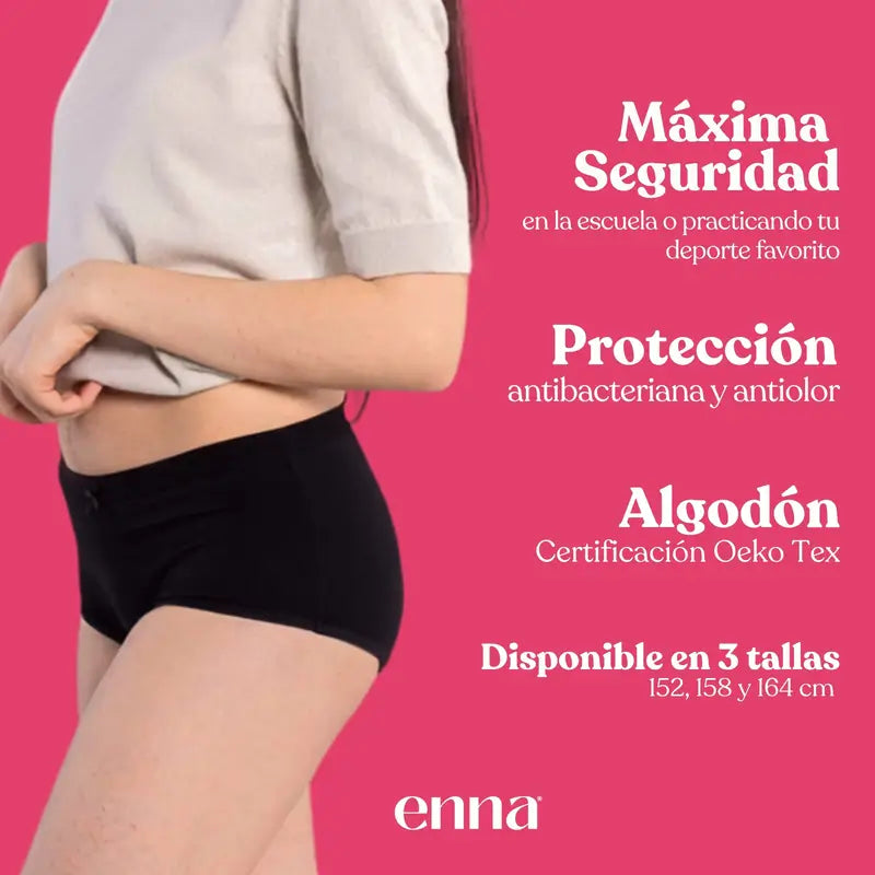 Enna Mutandina mestruale Teens Hipster - Flusso medio, 164 cm, nero