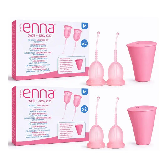 Enna Cycle Easy Coppetta mestruale taglia M, 2 coppette + scatola sterilizzata, confezione da 2 pezzi.