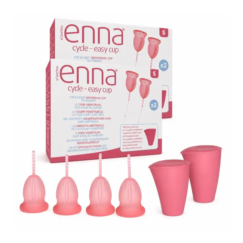 Enna Cycle Easy Coppetta mestruale taglia S, 2 coppette + scatola sterilizzata, confezione da 2 pezzi.
