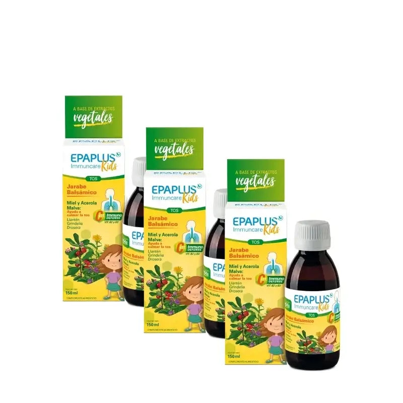 Epaplus Immuncare Sciroppo per la tosse Kids al gusto di lampone, 150 ml, confezione da 3