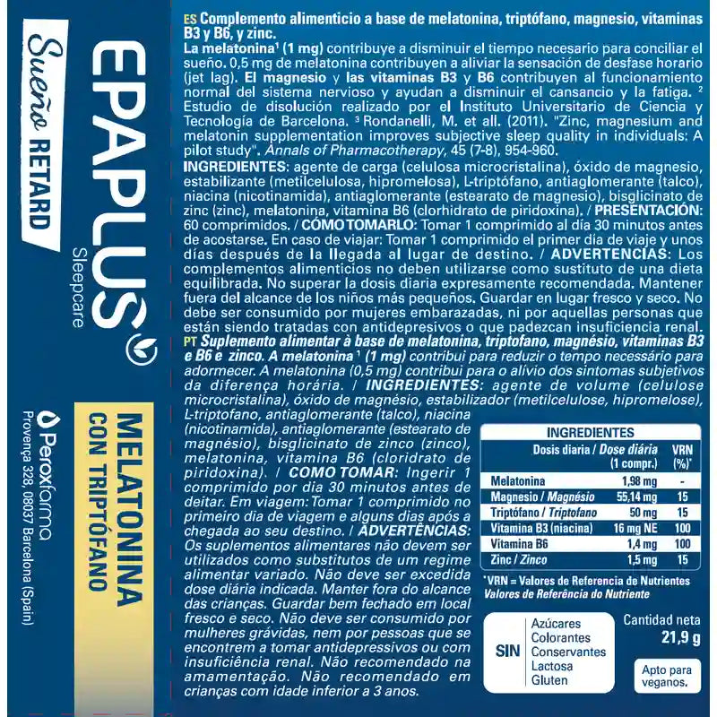Epaplus Sleepcare Melatonina Retard con Triptofano Plus , 60 compresse