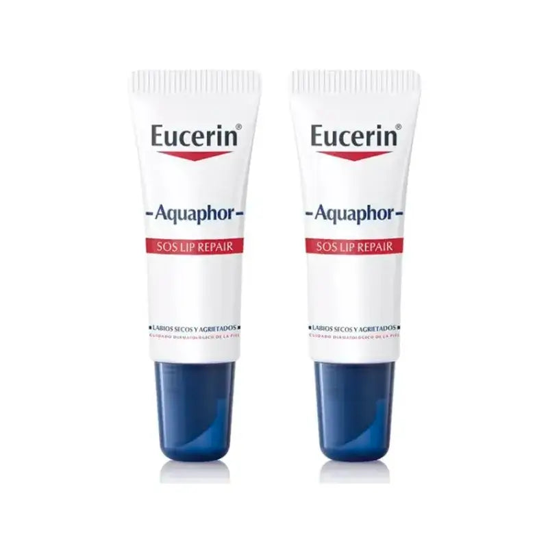 Eucerin Aquaphor Sos Trattamento rigenerante per le labbra, confezione da 2 x 10 ml