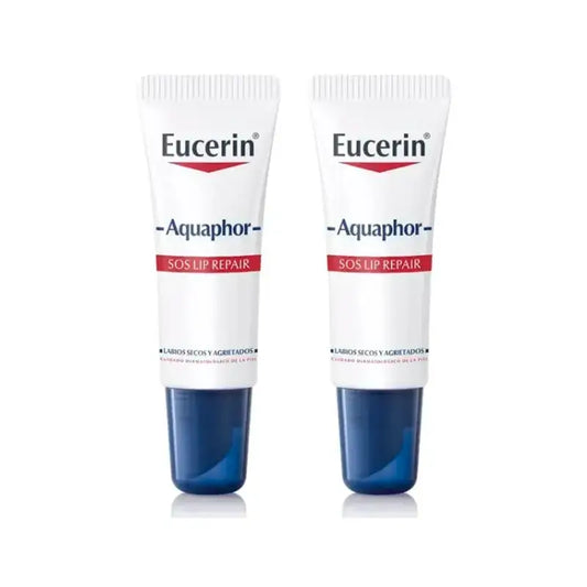 Eucerin Aquaphor Sos Trattamento rigenerante per le labbra, confezione da 2 x 10 ml