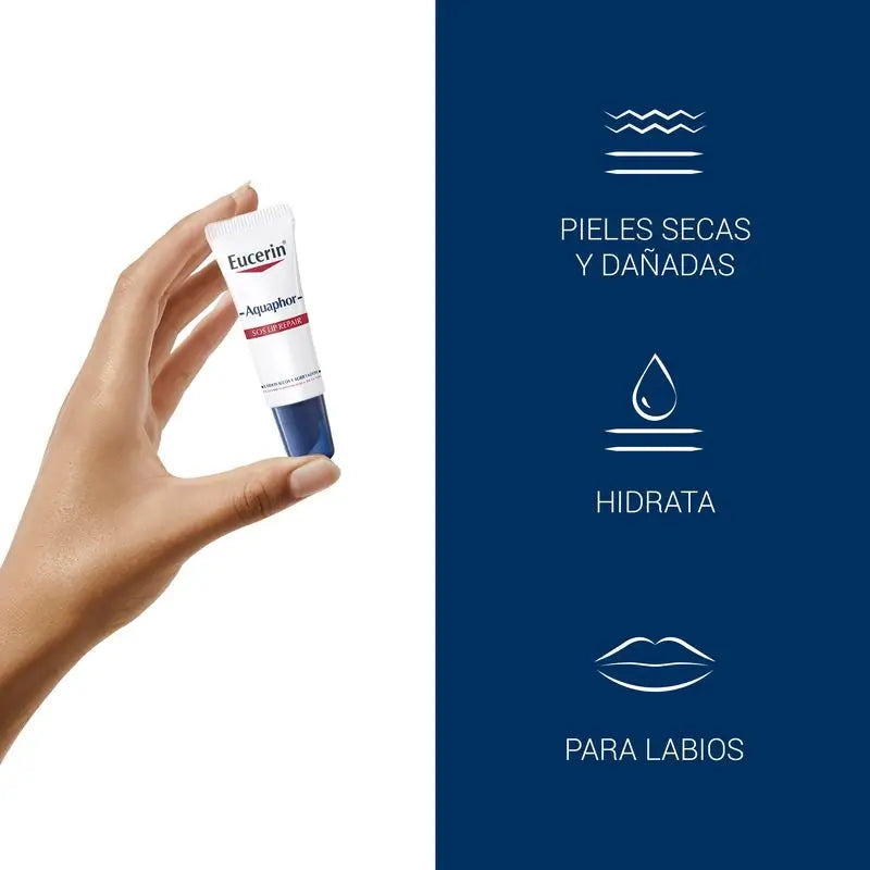 Eucerin Aquaphor Sos Trattamento rigenerante per le labbra, 10 ml
