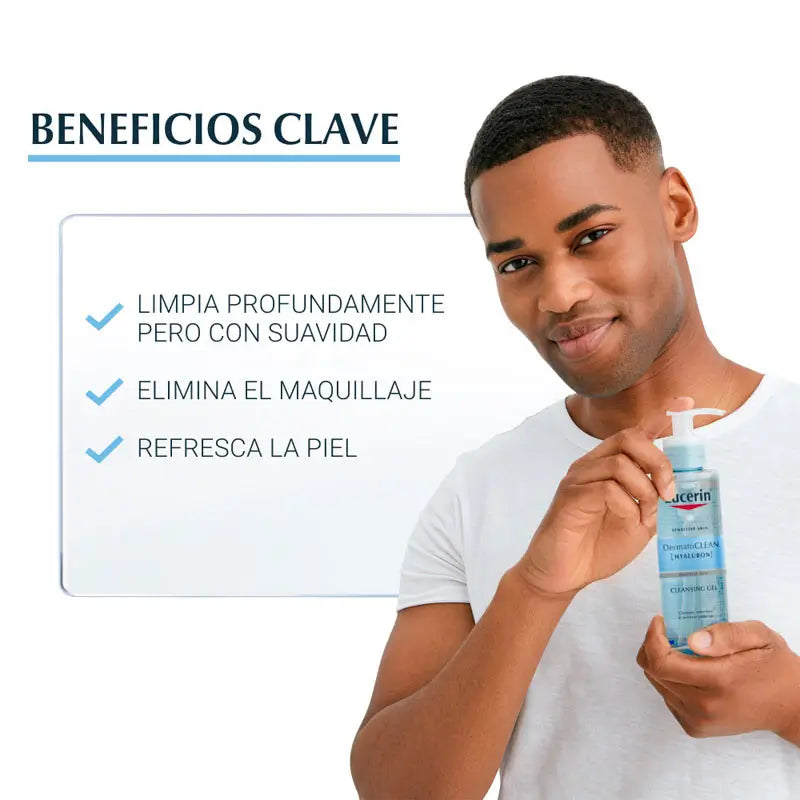 Eucerin DermatoCLEAN Gel detergente viso allo ialurone, 200 ml