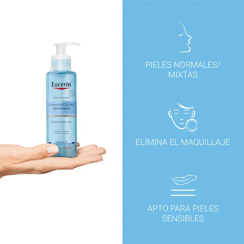 Eucerin DermatoCLEAN Gel detergente viso allo ialurone, 200 ml