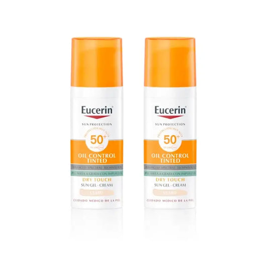 Eucerin FaceSolar Oil Control Crema Gel Tocco Secco Spf50+ Luce Colorata, 2x50 ml