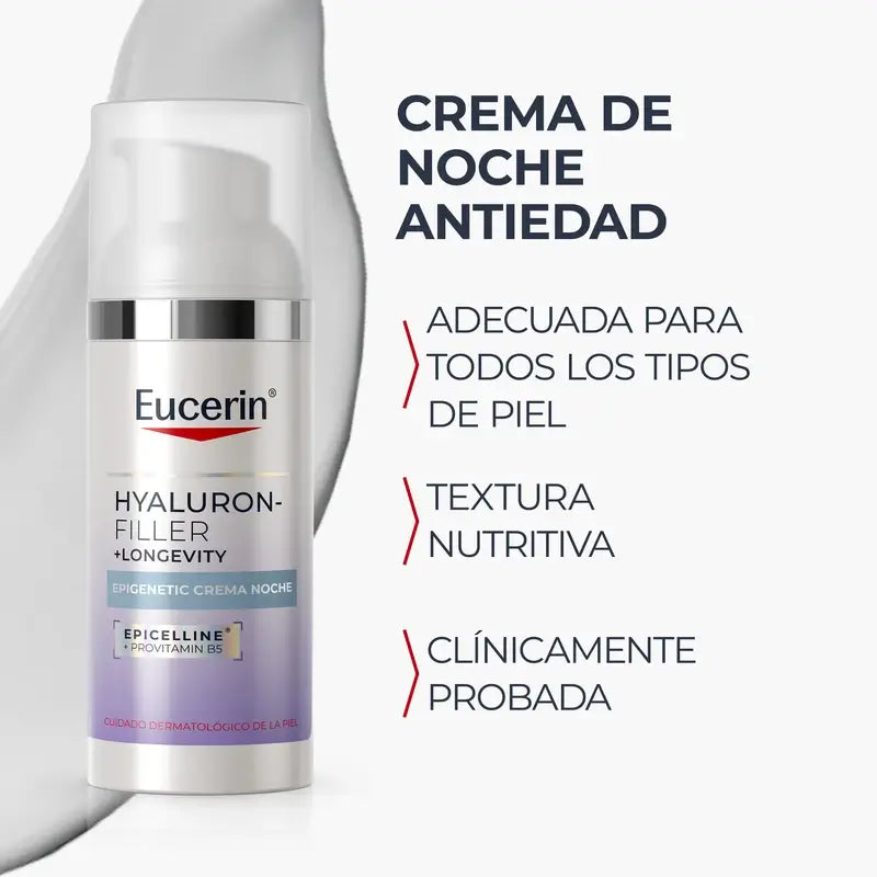 Eucerin Hyaluron-Filler + Longevity Epigenetic Crema da notte, 50 ml
