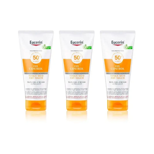 Eucerin Body Oil Control Crema Gel Solare Tocco Secco SPF 50+, 3X200 Ml