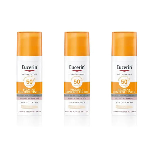 Eucerin Fluido Solare Viso Controllo Pigmenti Fps50+ Luce Colorata, 3X50 Ml