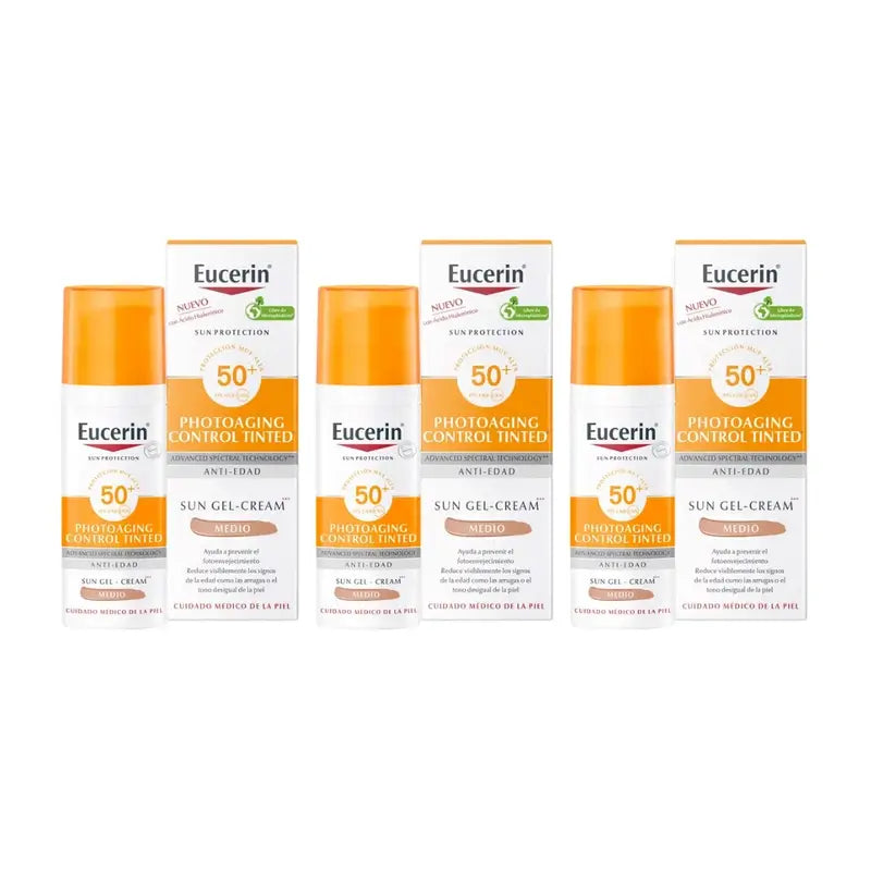 Eucerin Controllo Fotoinvecchiamento Solare Colorato Spf50+, 3X50 Ml