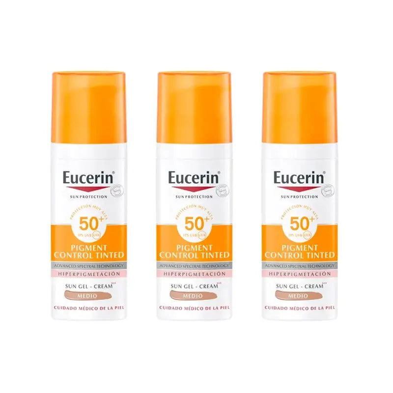 Eucerin Controllo Solare del Pigmento Colorato Spf50+ Tono Medio, 3X50Ml