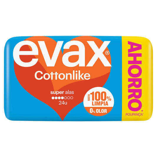 Evax Cottonlike Super Pads con ali , 24 unità