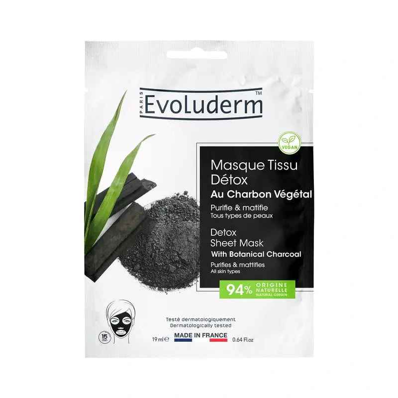 Evoluderm Maschera in fogli detossinante con carbone, 1 pz / 19