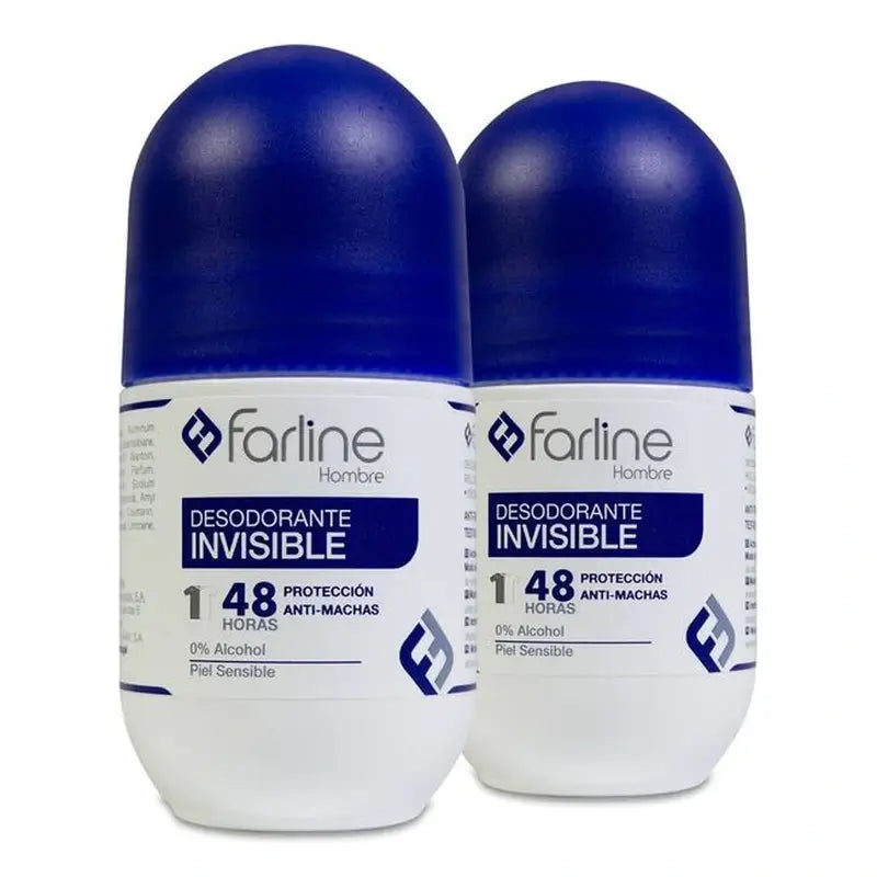 Farline Uomo Deodorante Invisibile Roll - On, Pach 2 X 50 Ml