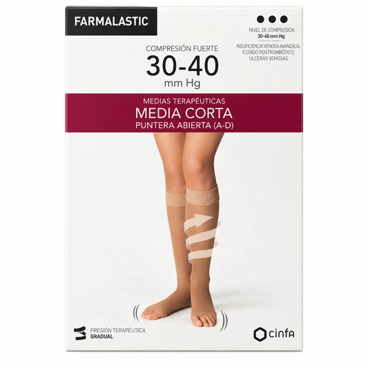 Farmalastic Calza corta a compressione forte punta aperta beige, taglia XL