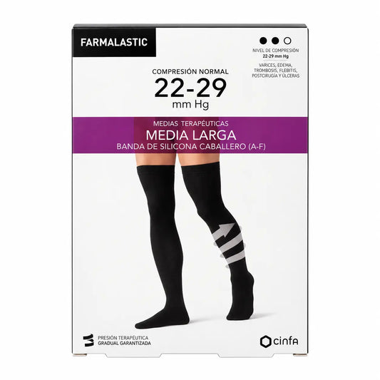 Farmalastic Calza lunga a compressione normale da uomo nera, taglia grande