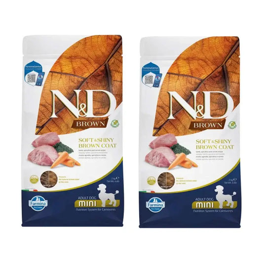 Farmina N&D Brown Dog Agnello Spirulina Mini 2Kg, Confezione Da 2